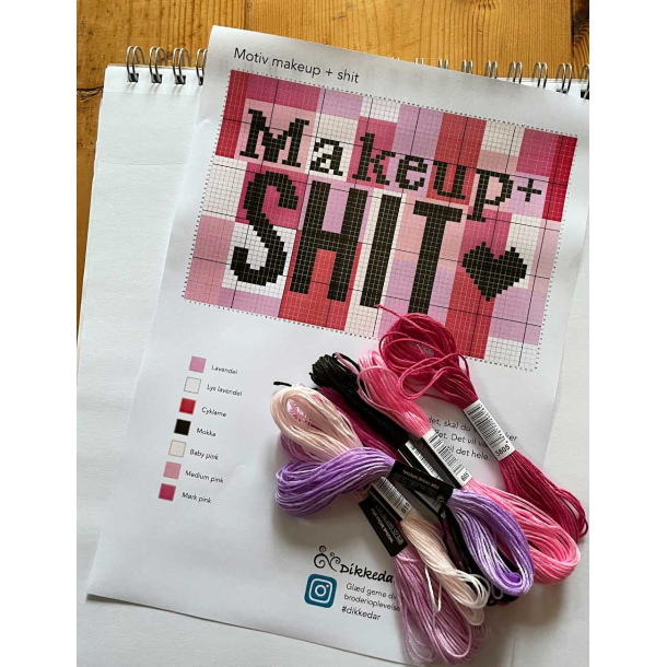  Broderimaterialer til "Makeup + shit"  i lyserde farver
