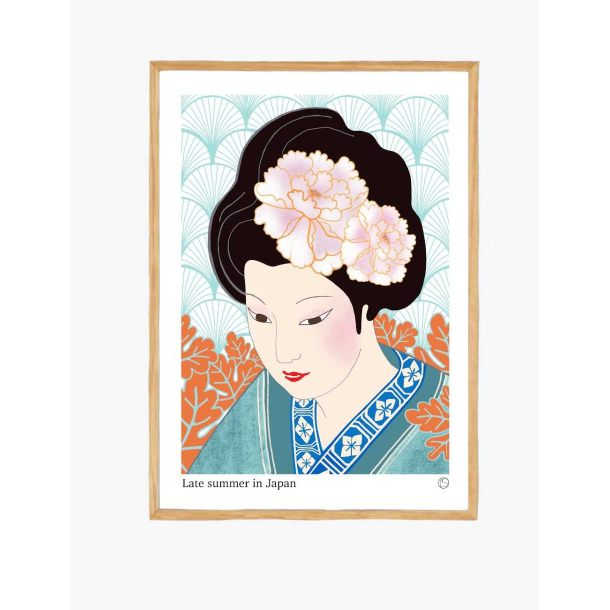 Plakat, japansk kvinde i kimono